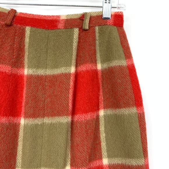 Vintage Wool Skirt Womens XXS Plaid High Waist Red Tan Lined Winter Holiday Fall - Picture 4 of 7